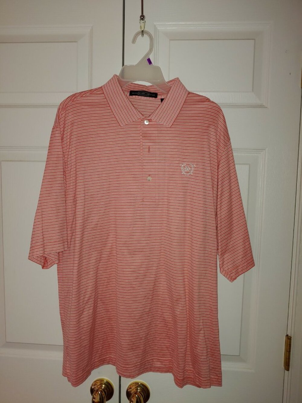 Men Carnoustie Orange Stripe Maryland Golf and Country Club Golf Shirt Size L